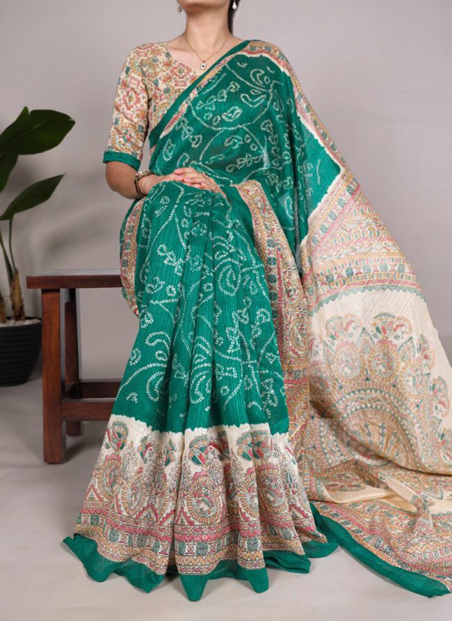 Silk Green Daily Wear Printed Saree